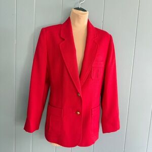 Vtg Red Gold Button Linen Blazer Medium Coatree 90s Butter Mom Preppy Coastal